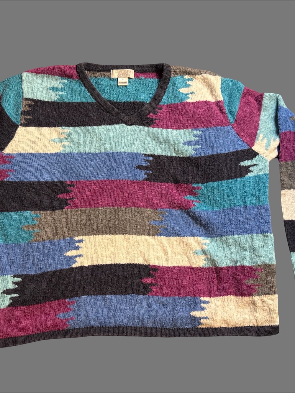 Christopher & Banks Colorblock Knit Sweater — Teal, Plum & Dark Brown